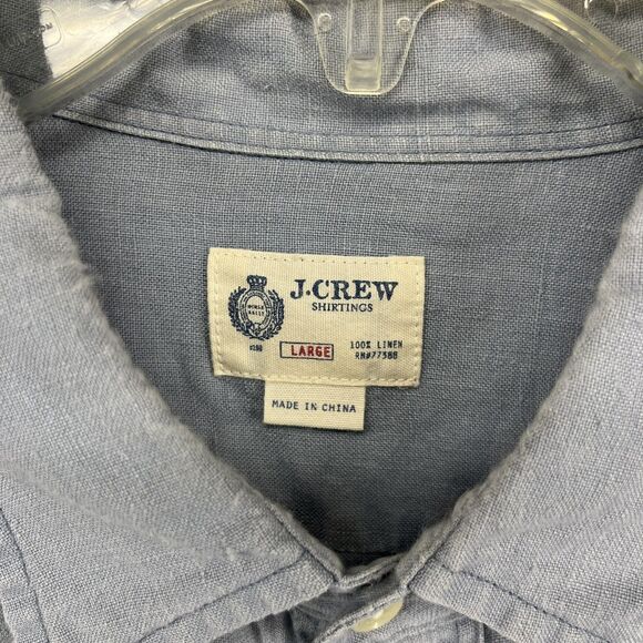 J Crew Shirt Mens Large Linen Button Down Utility Roll Sleeve Casual Workwear - Picture 11 of 16